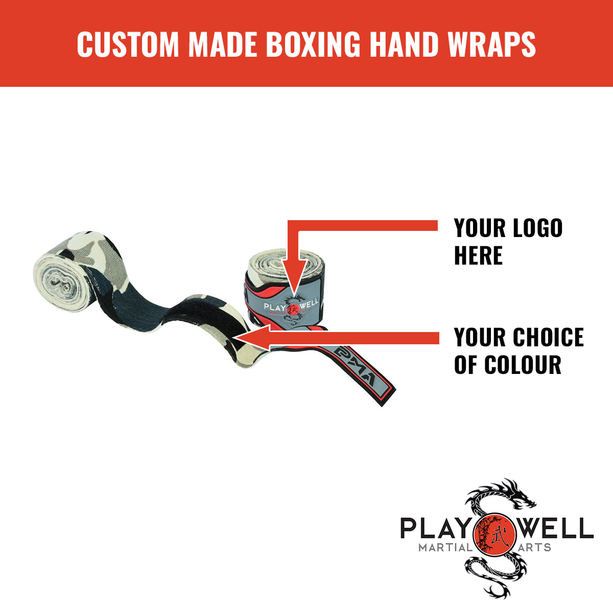 Custom Made Martial Arts Boxing Hand Wraps - Your Logo