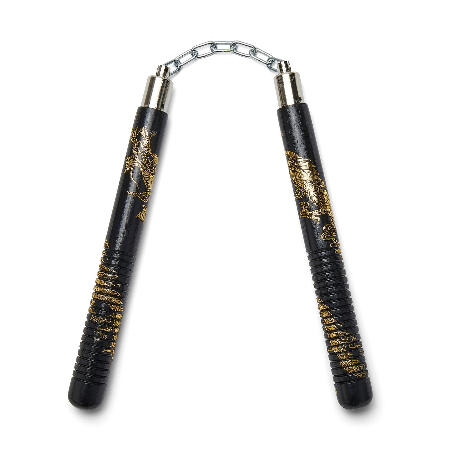 Black Wooden Gold Dragon Nunchucks Chain (SF-95) - 12" - NEW