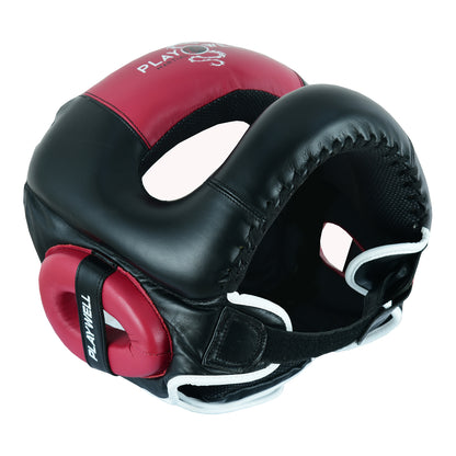 Boxing Ultimate Leather Full Face Bar Head Guard - Black/Maroon