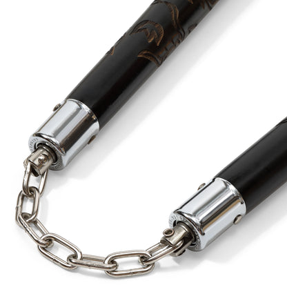 Deluxe Carved Dragon Nunchucks B.B - Black Oak