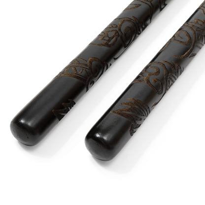 Deluxe Carved Dragon Nunchucks B.B - Black Oak