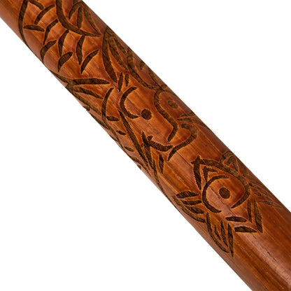Bo Staff Carved Dragon Red