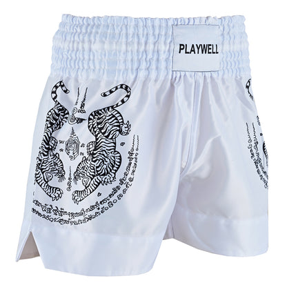 Twin Tiger Satin Muay Thai Competition Fight Shorts  - White