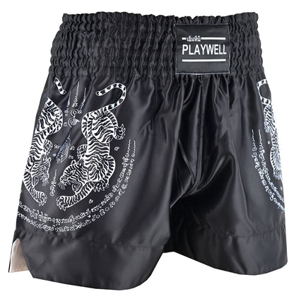 Twin Tigers Muay Thai Boxing Gloves, Shin Pads & Shorts - Black
