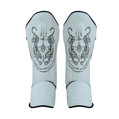 Twin Tigers Muay Thai Boxing Gloves, Shin Pads & Shorts - White