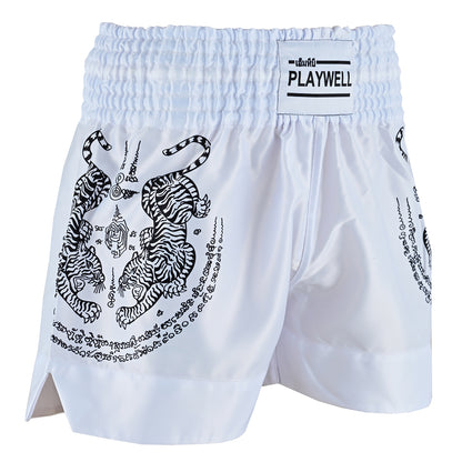 Twin Tigers Muay Thai Boxing Gloves, Shin Pads & Shorts - White