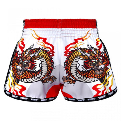 TUFF Retro White Chinese Dragon Muay Thai Shorts