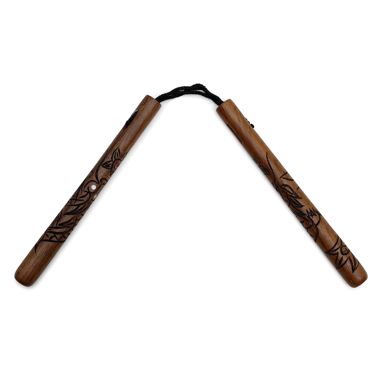 Deluxe Red Oak Carved Dragon Nunchucks Cord - PRE ORDER