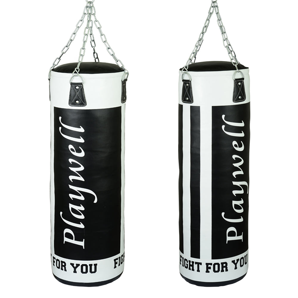 Elite Heavy Leather UNFILLED 5ft Punch Bag Black/White - 50KG