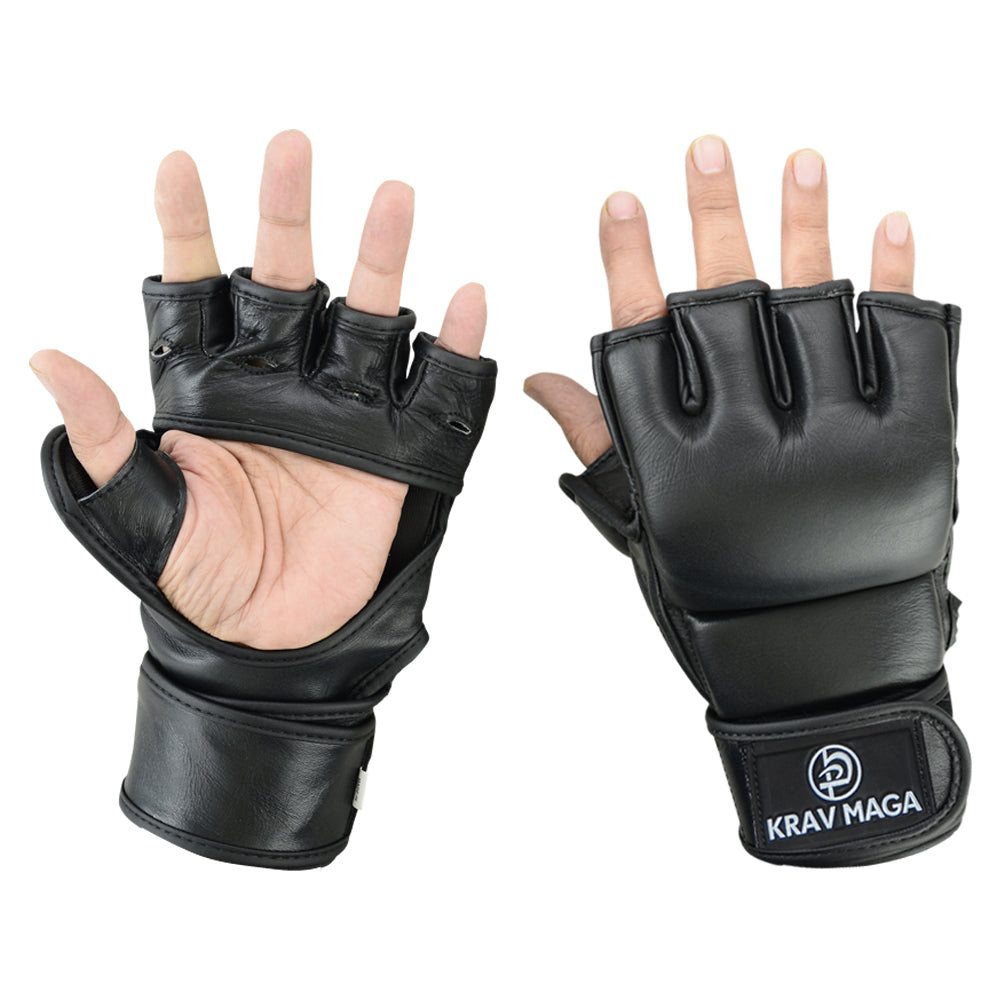 Krav Maga Leather  Black Grappling & Striking Gloves - NEW