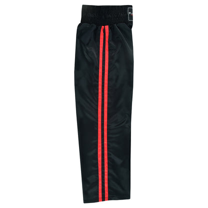 Kids Full Contact Black Satin Kickboxing Pants With Stripes